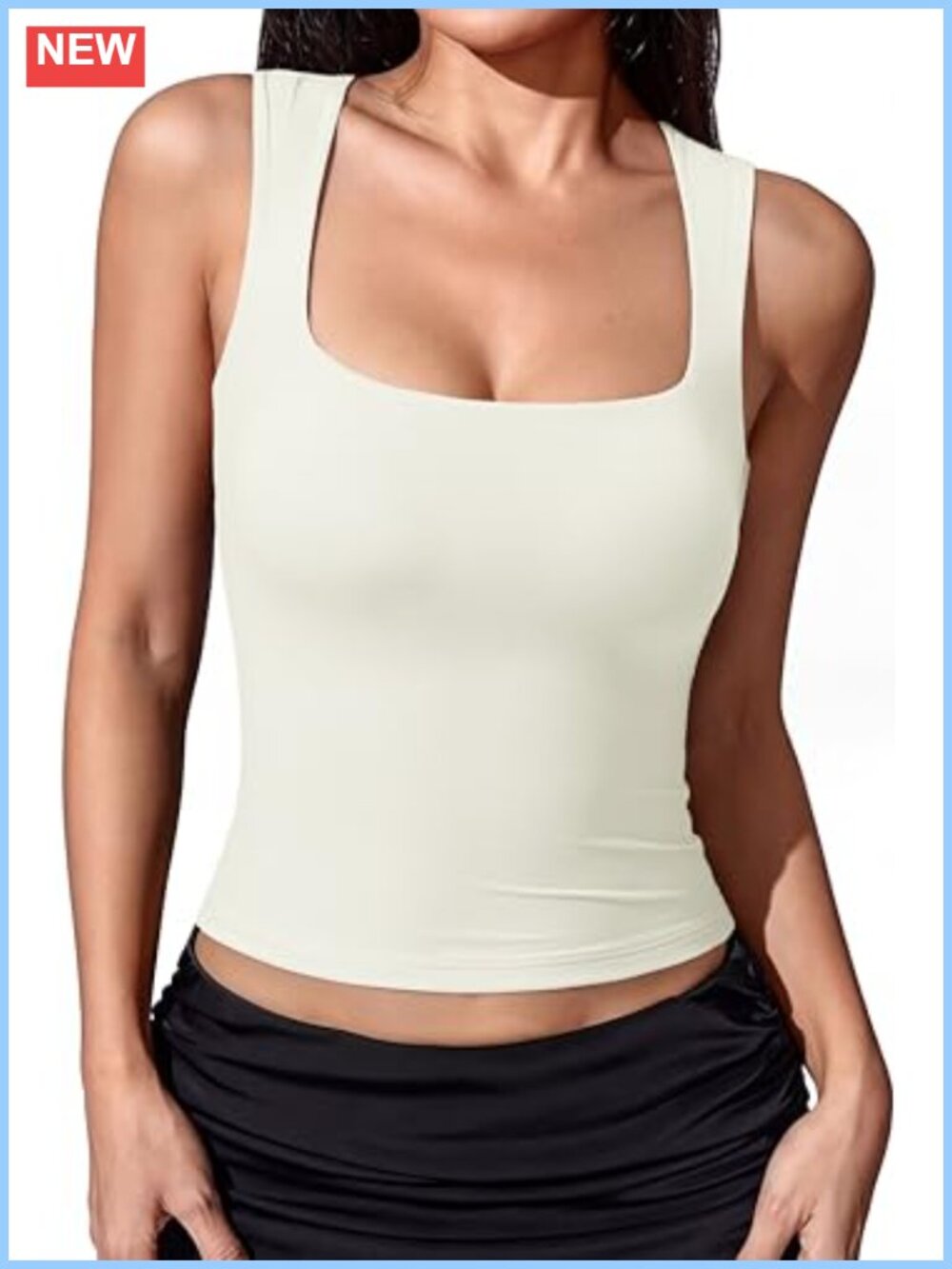 Double Lined Square Neck Crop Tank Top Sleeveless Slimming Y2K